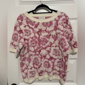 NWT Rachel Zoe Pink Floral Short-Sleeve Crewneck Sweater Size Large